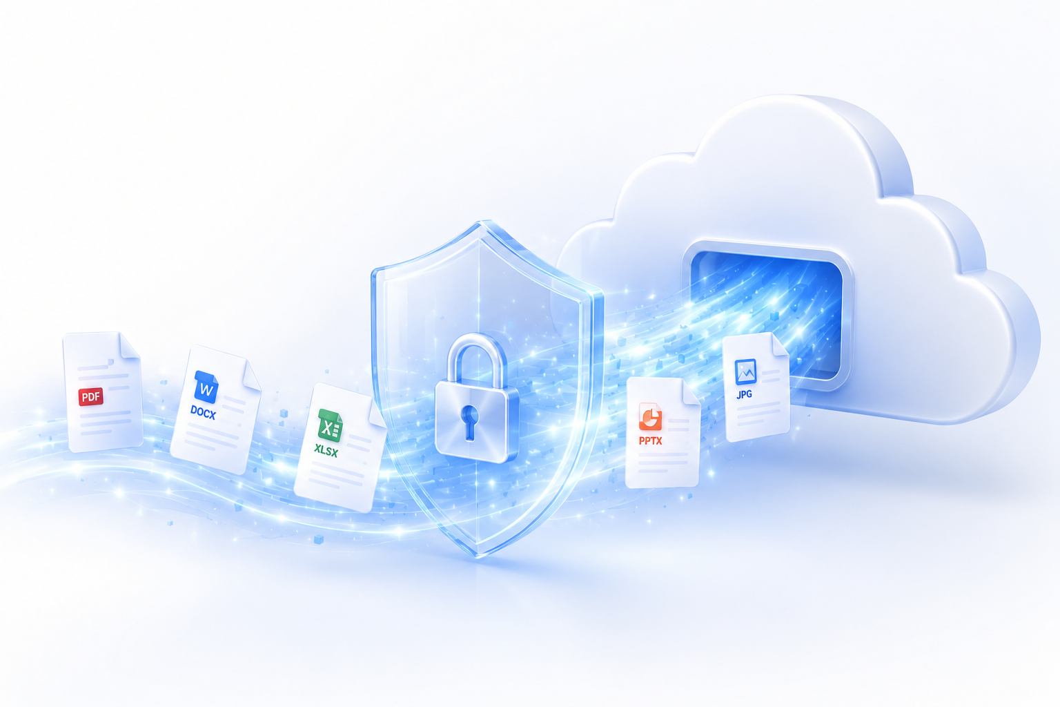 Documents protégés par un bouclier et un cloud sécurisé.